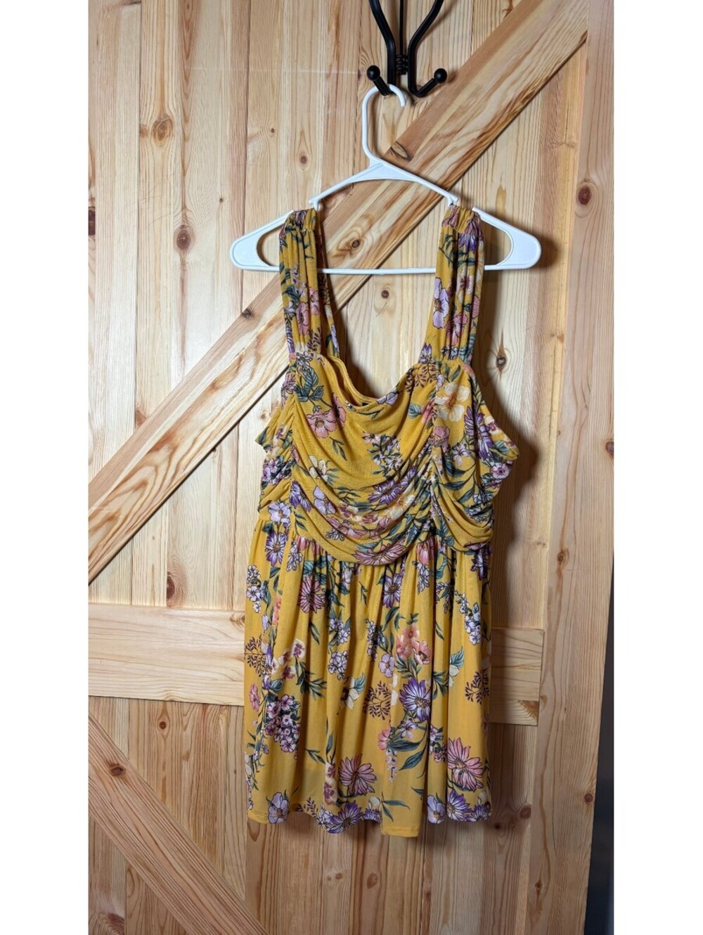 Torrid Mustard Yellow Floral Ruched Tank Top Size 3